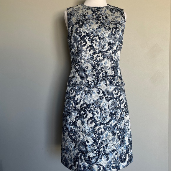 Elie Tahari Tweed Sleeveless Cocktail Metallic Brocade Jacquard Jaelyn Dress - Picture 3 of 16
